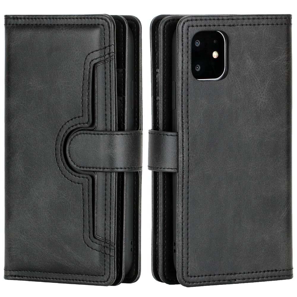 Multiple Card Slots Split Leather Phone Cover Case for iPhone 11 6.1-inch - Black-2
