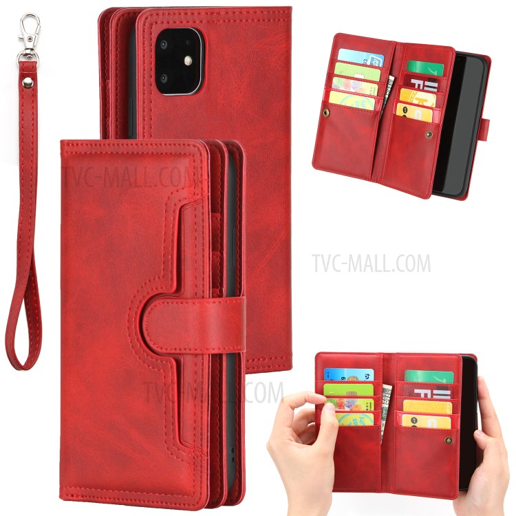 Multiple Card Slots Split Leather Phone Cover Case for iPhone 11 6.1-inch - Red-1