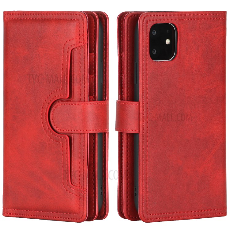 Multiple Card Slots Split Leather Phone Cover Case for iPhone 11 6.1-inch - Red-2