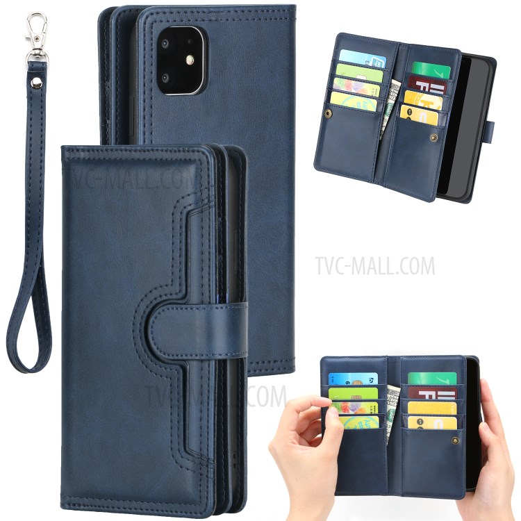 Multiple Card Slots Split Leather Phone Cover Case for iPhone 11 6.1-inch - Blue-1