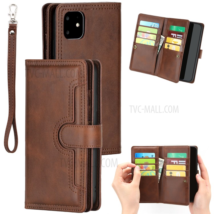 Multiple Card Slots Split Leather Phone Cover Case for iPhone 11 6.1-inch - Coffee-1