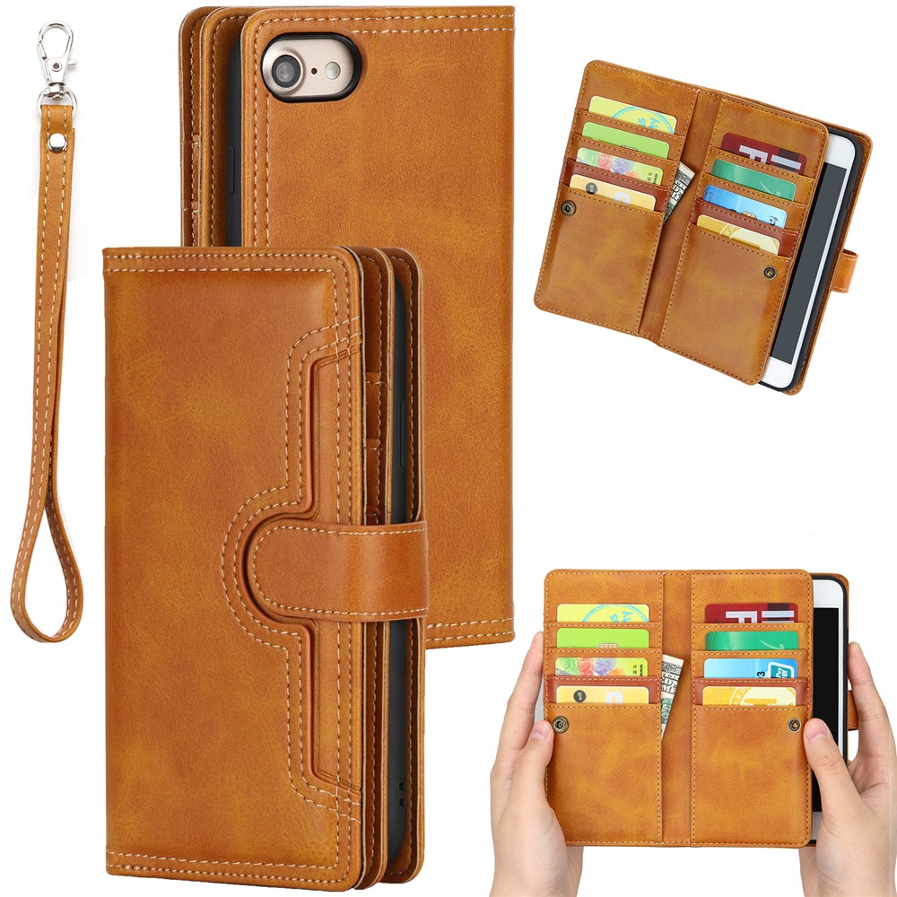 Split Leather Cover Case With Multiple Card Slots for iPhone 8 / 7 / SE (2nd Generation) - Brown-1
