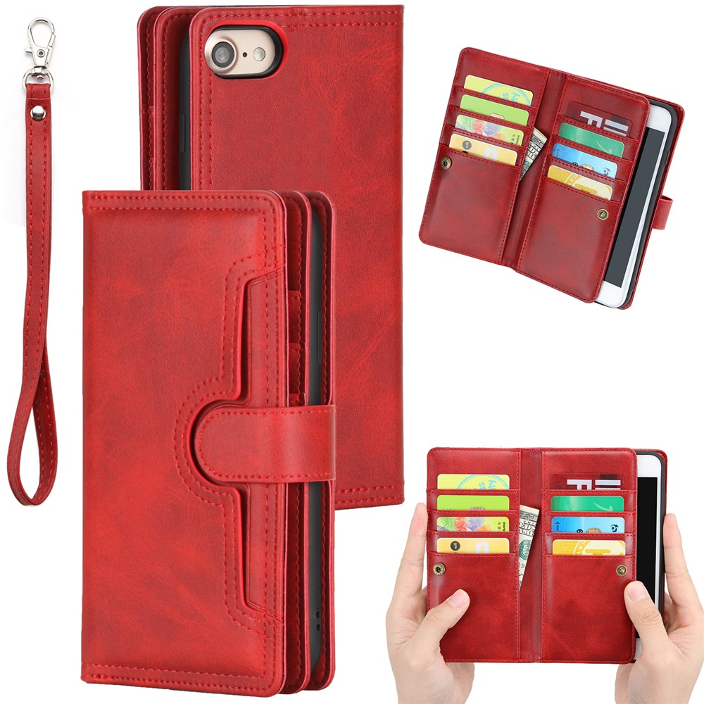 Split Leather Cover Case With Multiple Card Slots for iPhone 8 / 7 / SE (2nd Generation) - Red-1