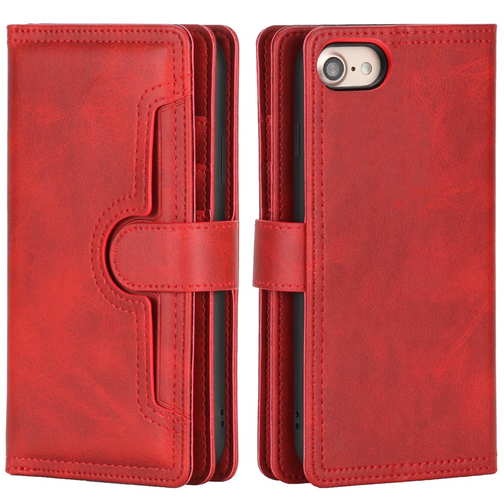 Split Leather Cover Case With Multiple Card Slots for iPhone 8 / 7 / SE (2nd Generation) - Red-2