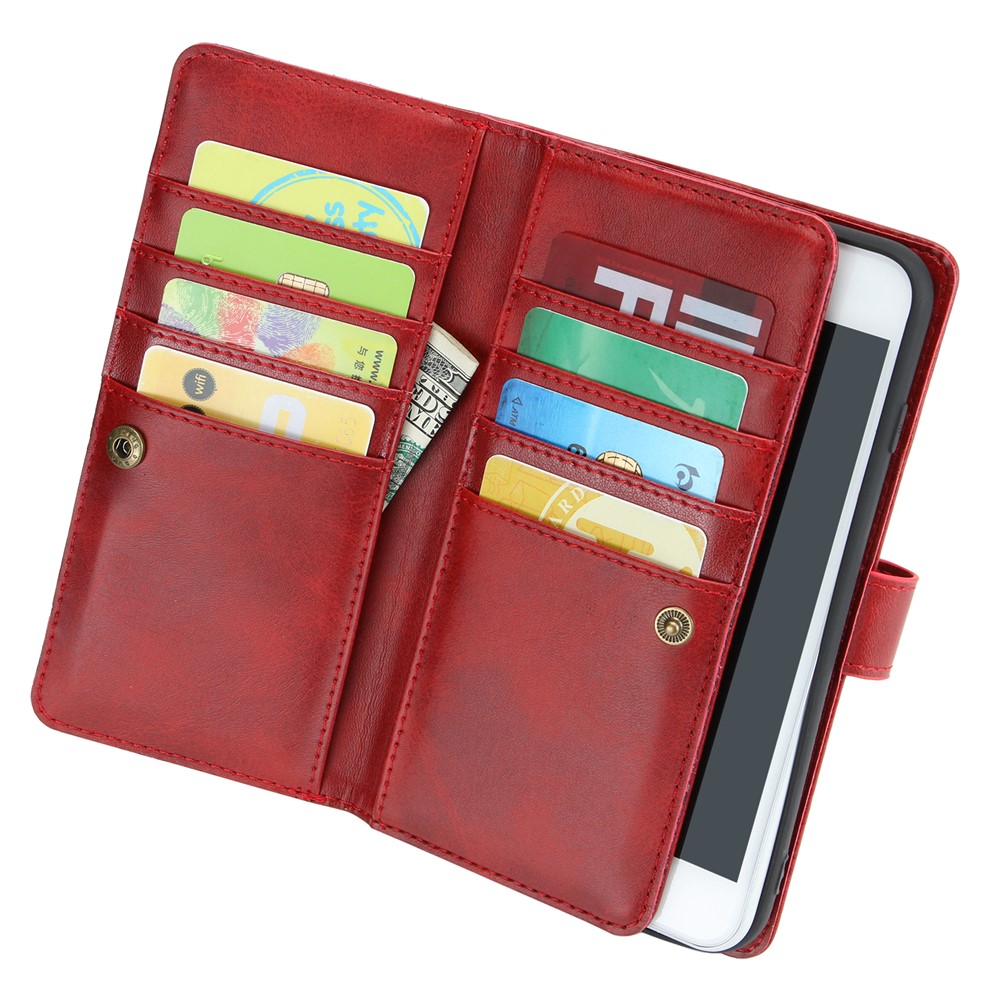 Split Leather Cover Case With Multiple Card Slots for iPhone 8 / 7 / SE (2nd Generation) - Red-3