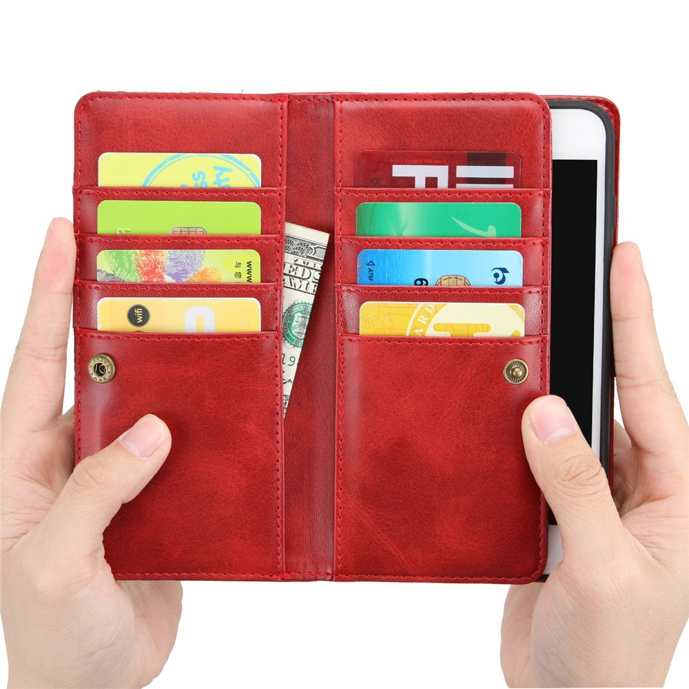 Split Leather Cover Case With Multiple Card Slots for iPhone 8 / 7 / SE (2nd Generation) - Red-4