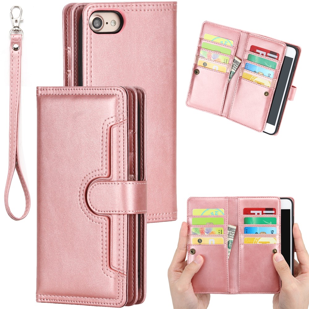 Split Leather Cover Case With Multiple Card Slots for iPhone 8 / 7 / SE (2nd Generation) - Rose Gold-1