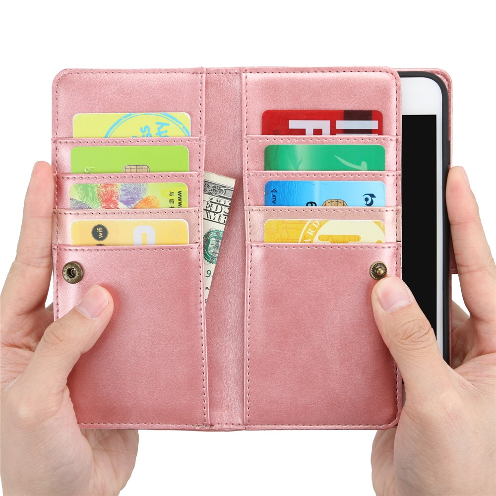 Split Leather Cover Case With Multiple Card Slots for iPhone 8 / 7 / SE (2nd Generation) - Rose Gold-4