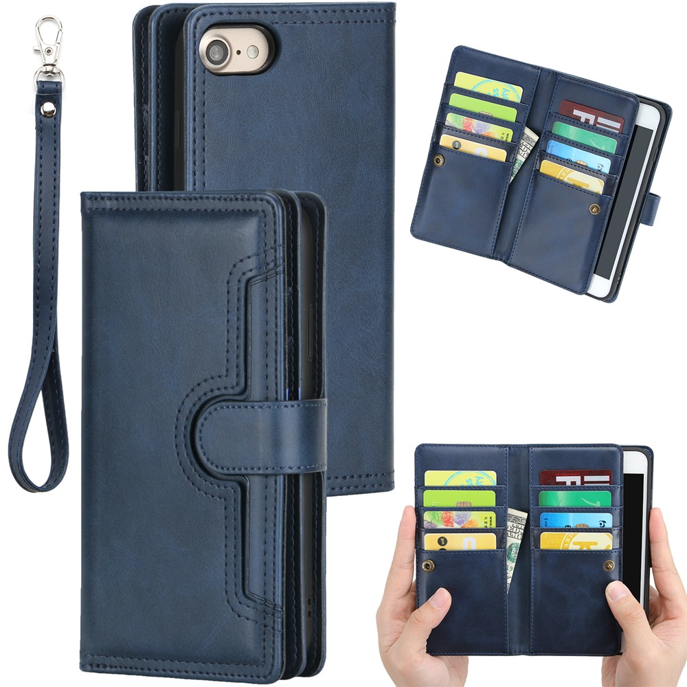 Split Leather Cover Case With Multiple Card Slots for iPhone 8 / 7 / SE (2nd Generation) - Blue-1