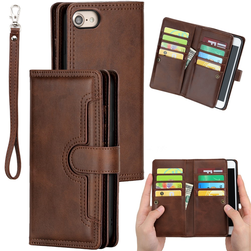Split Leather Cover Case With Multiple Card Slots for iPhone 8 / 7 / SE (2nd Generation) - Coffee-1