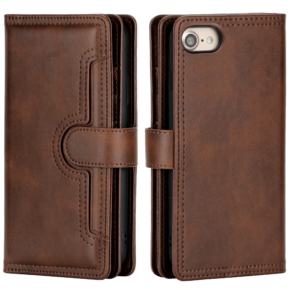 Split Leather Cover Case With Multiple Card Slots for iPhone 8 / 7 / SE (2nd Generation) - Coffee-2