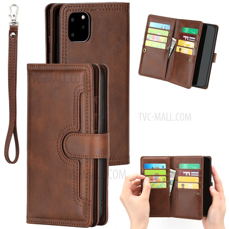 Multiple Card Slots Split Leather Wallet Phone Cover Case for iPhone 11 Pro Max 6.5-inch - Coffee-1