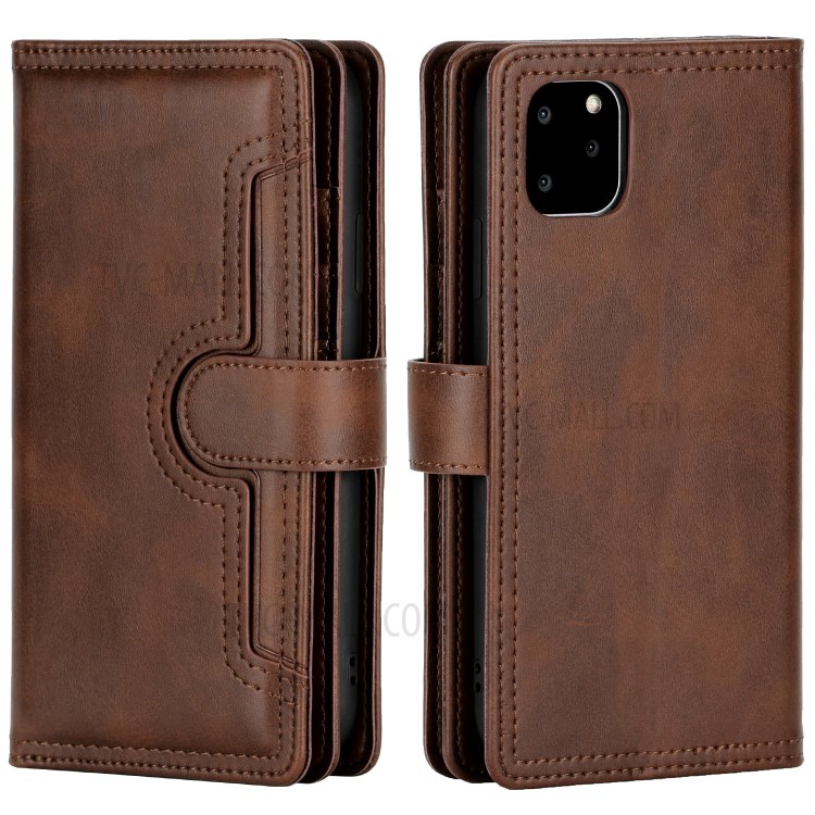 Multiple Card Slots Split Leather Wallet Phone Cover Case for iPhone 11 Pro Max 6.5-inch - Coffee-2