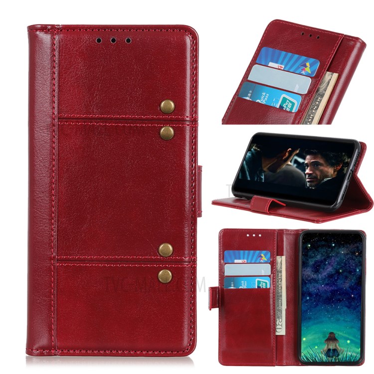Rivet Decor Crazy Horse Surface Leather Wallet Shell for iPhone SE (2nd Generation)/7/8 4.7 inch - Red-1