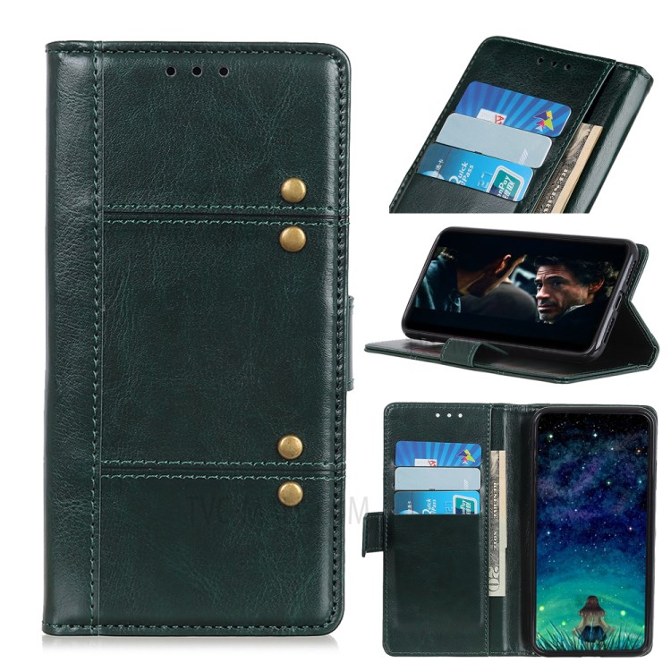 Rivet Decor Crazy Horse Surface Leather Wallet Shell for iPhone SE (2nd Generation)/7/8 4.7 inch - Green-1