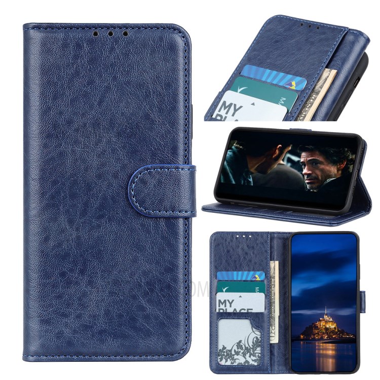 Crazy Horse Leather with Wallet Stand Mobile Phone Case for iPhone SE (2nd Generation)/8/7 4.7 inch - Blue-1