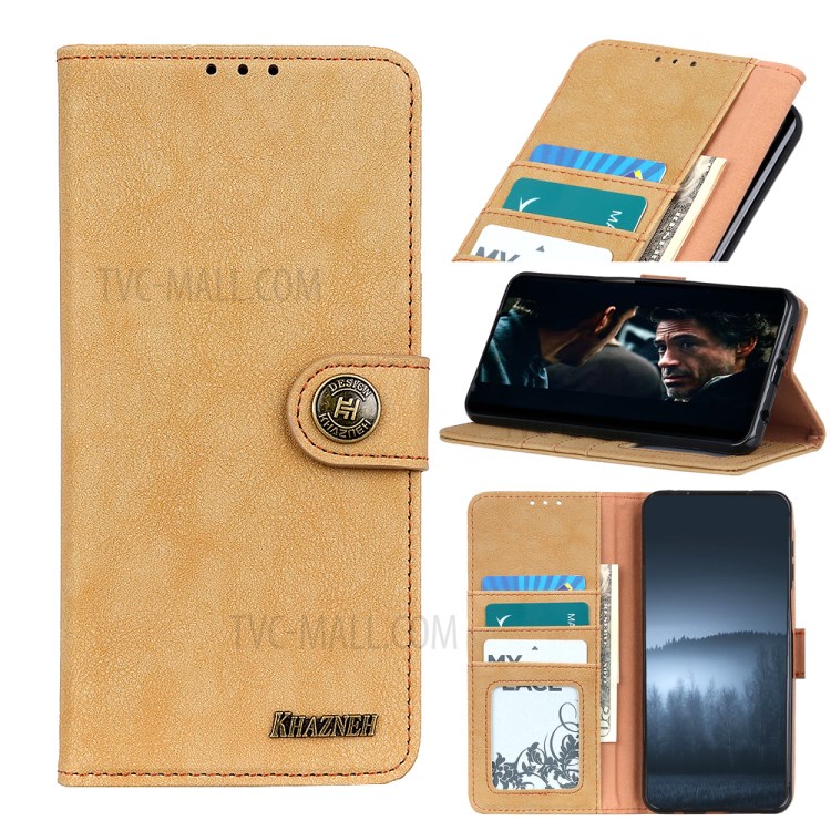 KHAZNEH Vintage Style Leather Wallet Case for iPhone SE (2nd Generation)/8/7 - Khaki-1