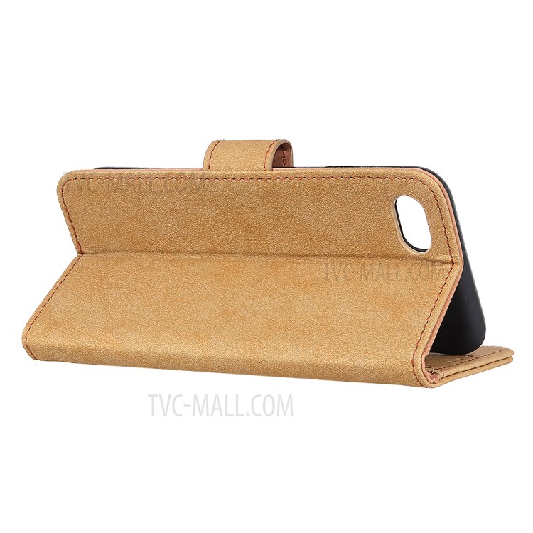 KHAZNEH Vintage Style Leather Wallet Case for iPhone SE (2nd Generation)/8/7 - Khaki-9