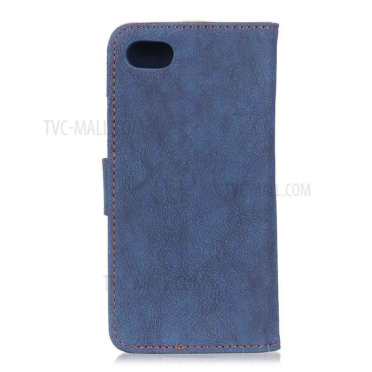 KHAZNEH Vintage Style Leather Wallet Case for iPhone SE (2nd Generation)/8/7 - Blue-3