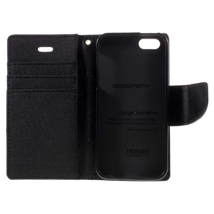 MERCURY GOOSPERY for iPhone SE 5s 5 Canvas Dairy Wallet Stand Leather Case - Black-10