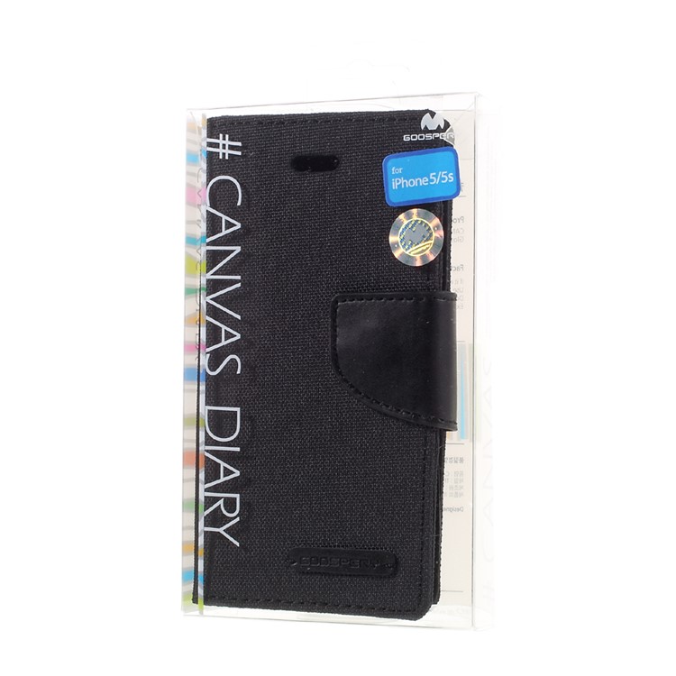 MERCURY GOOSPERY for iPhone SE 5s 5 Canvas Dairy Wallet Stand Leather Case - Black-11