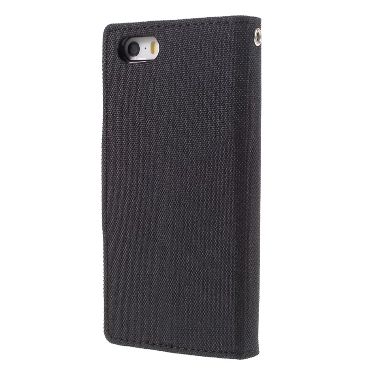 MERCURY GOOSPERY for iPhone SE 5s 5 Canvas Dairy Wallet Stand Leather Case - Black-2