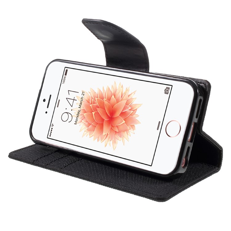 MERCURY GOOSPERY for iPhone SE 5s 5 Canvas Dairy Wallet Stand Leather Case - Black-4