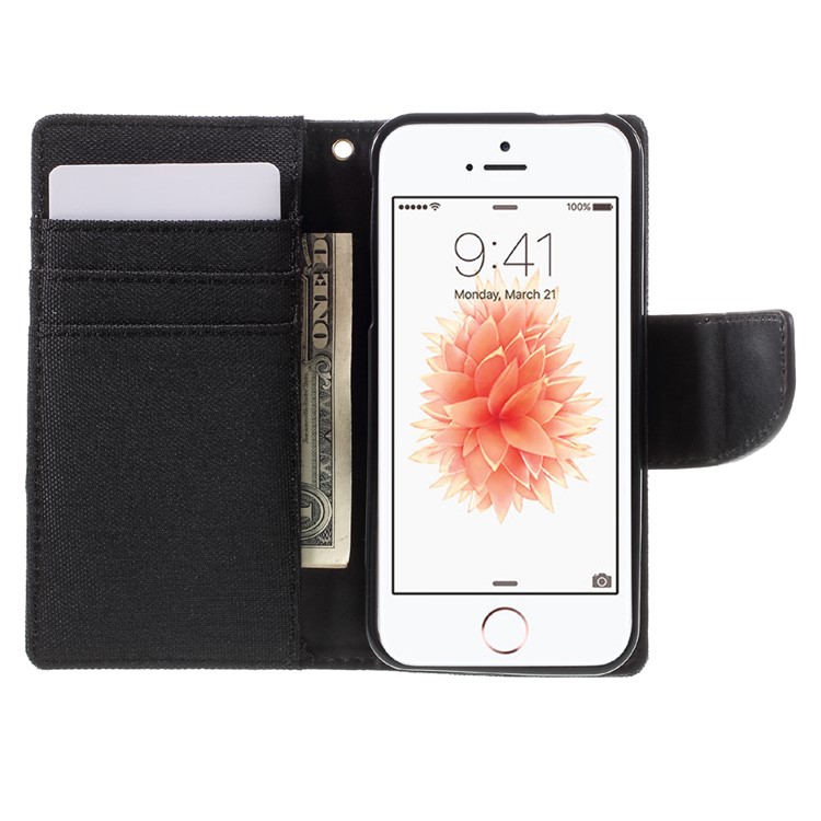 MERCURY GOOSPERY for iPhone SE 5s 5 Canvas Dairy Wallet Stand Leather Case - Black-6