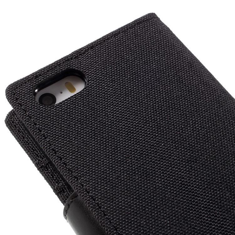 MERCURY GOOSPERY for iPhone SE 5s 5 Canvas Dairy Wallet Stand Leather Case - Black-9