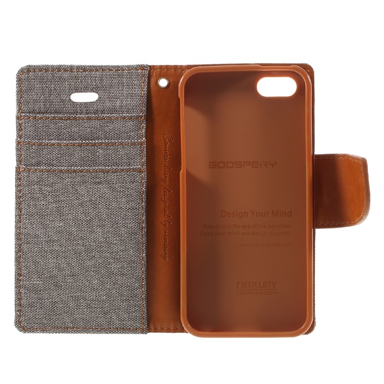 MERCURY GOOSPERY for iPhone SE 5s 5 Canvas Dairy Stand Leather Wallet Case - Grey-10