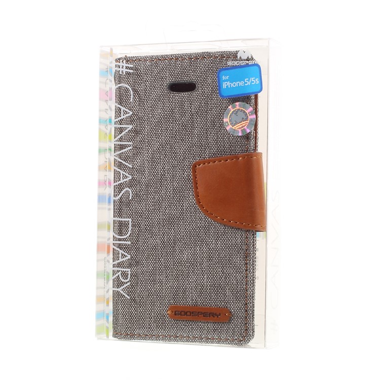 MERCURY GOOSPERY for iPhone SE 5s 5 Canvas Dairy Stand Leather Wallet Case - Grey-11