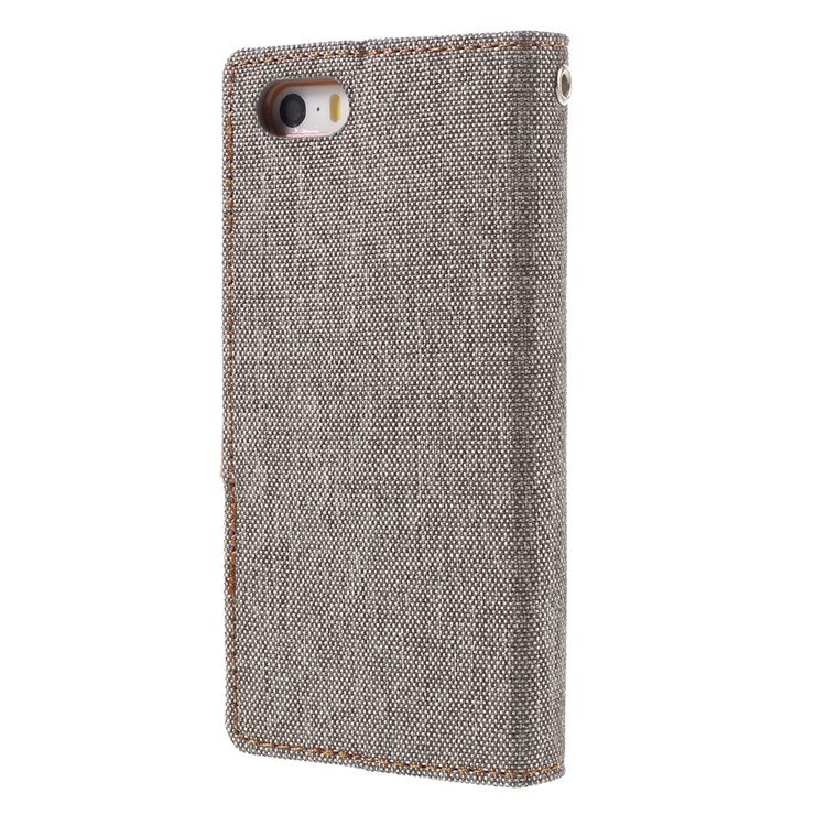 MERCURY GOOSPERY for iPhone SE 5s 5 Canvas Dairy Stand Leather Wallet Case - Grey-2
