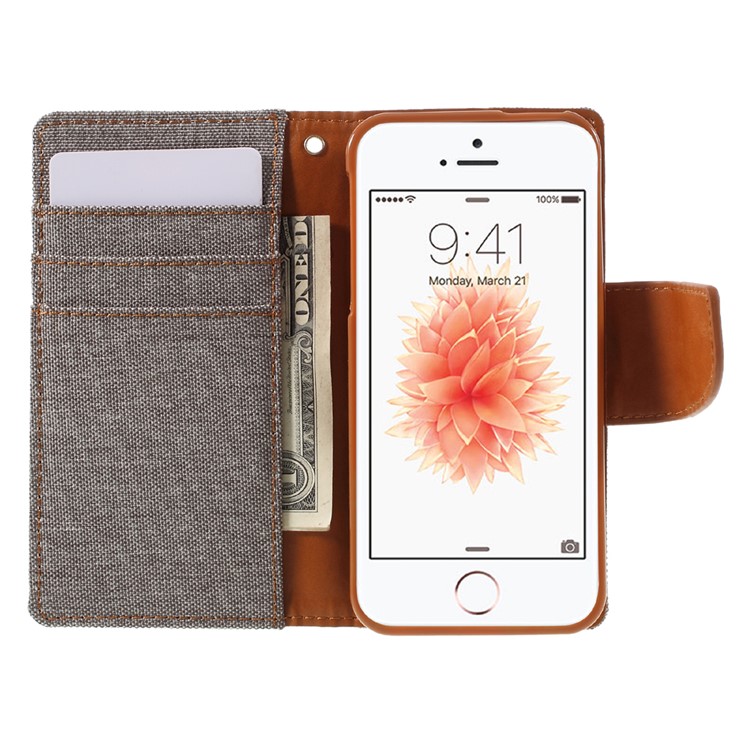 MERCURY GOOSPERY for iPhone SE 5s 5 Canvas Dairy Stand Leather Wallet Case - Grey-6