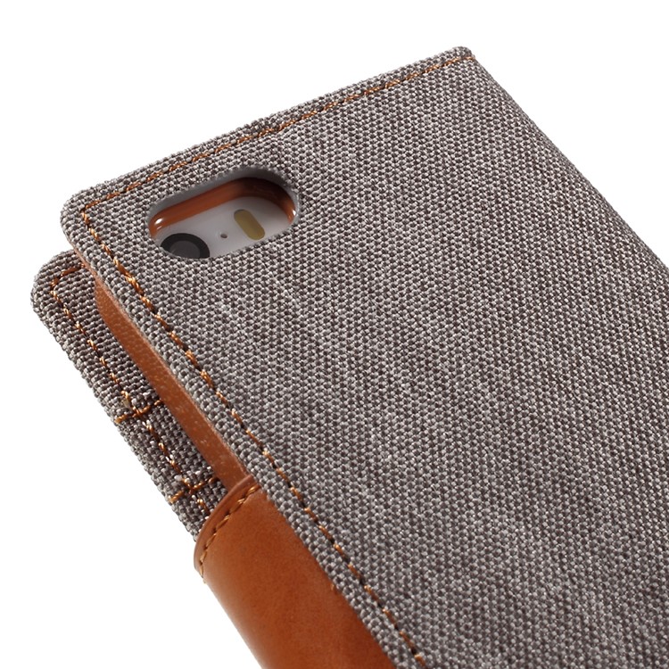 MERCURY GOOSPERY for iPhone SE 5s 5 Canvas Dairy Stand Leather Wallet Case - Grey-9