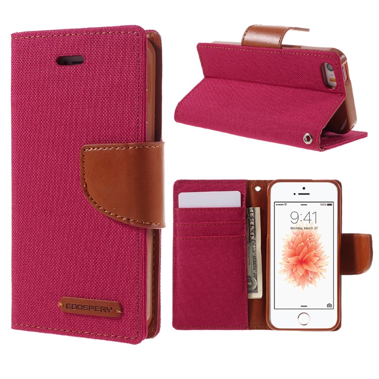 MERCURY GOOSPERY for iPhone SE 5s 5 Canvas Dairy Stand Leather Phone Case - Red-1