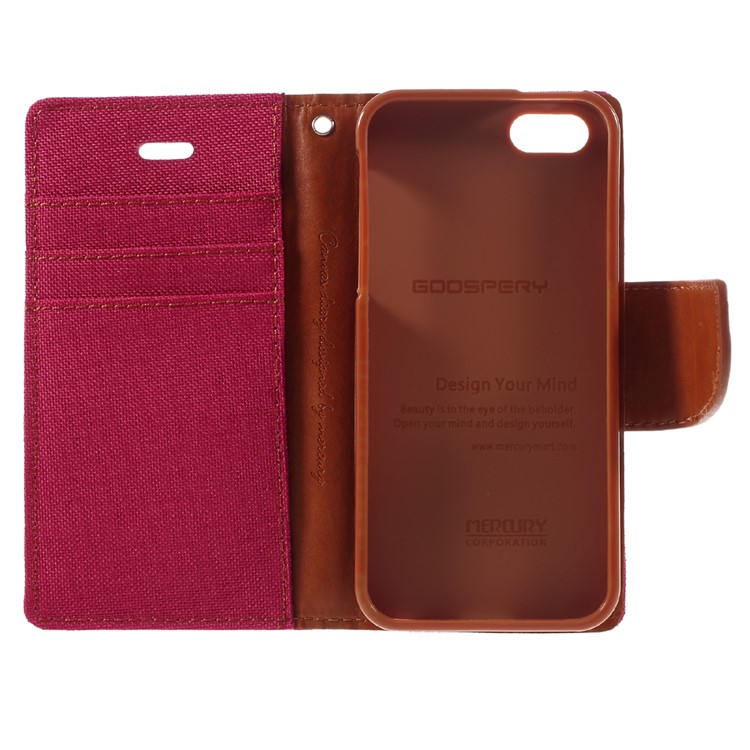 MERCURY GOOSPERY for iPhone SE 5s 5 Canvas Dairy Stand Leather Phone Case - Red-10