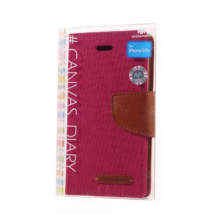 MERCURY GOOSPERY for iPhone SE 5s 5 Canvas Dairy Stand Leather Phone Case - Red-11