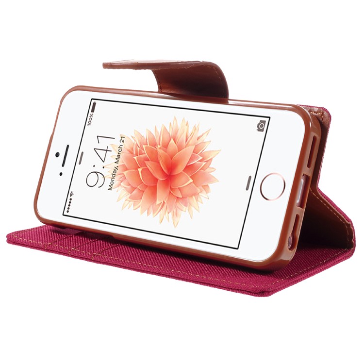 MERCURY GOOSPERY for iPhone SE 5s 5 Canvas Dairy Stand Leather Phone Case - Red-4