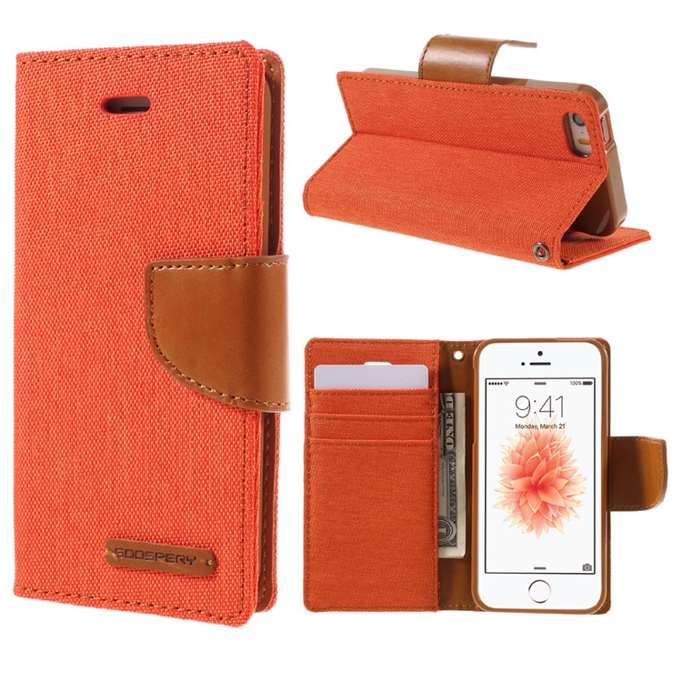 MERCURY GOOSPERY Canvas Dairy Leather Case Accessory for iPhone SE 5s 5 - Orange-1