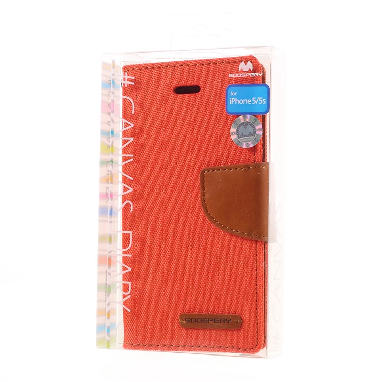 MERCURY GOOSPERY Canvas Dairy Leather Case Accessory for iPhone SE 5s 5 - Orange-11