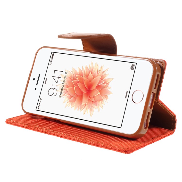 MERCURY GOOSPERY Canvas Dairy Leather Case Accessory for iPhone SE 5s 5 - Orange-4