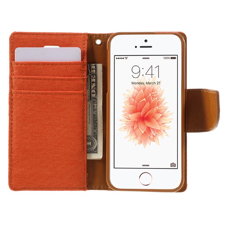 MERCURY GOOSPERY Canvas Dairy Leather Case Accessory for iPhone SE 5s 5 - Orange-6
