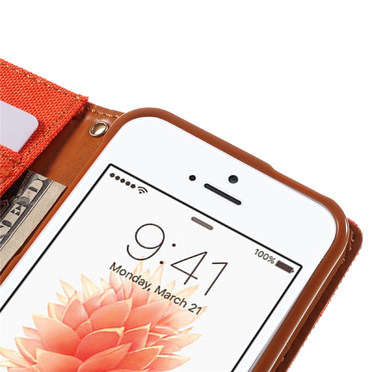 MERCURY GOOSPERY Canvas Dairy Leather Case Accessory for iPhone SE 5s 5 - Orange-7