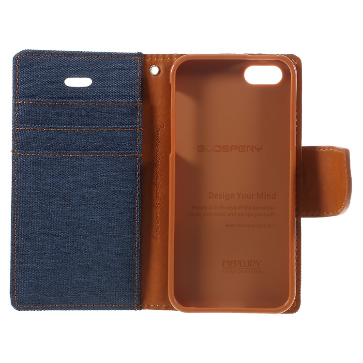 MERCURY GOOSPERY for iPhone SE 5s 5 Canvas Dairy Leather Wallet Cover - Dark Blue-10