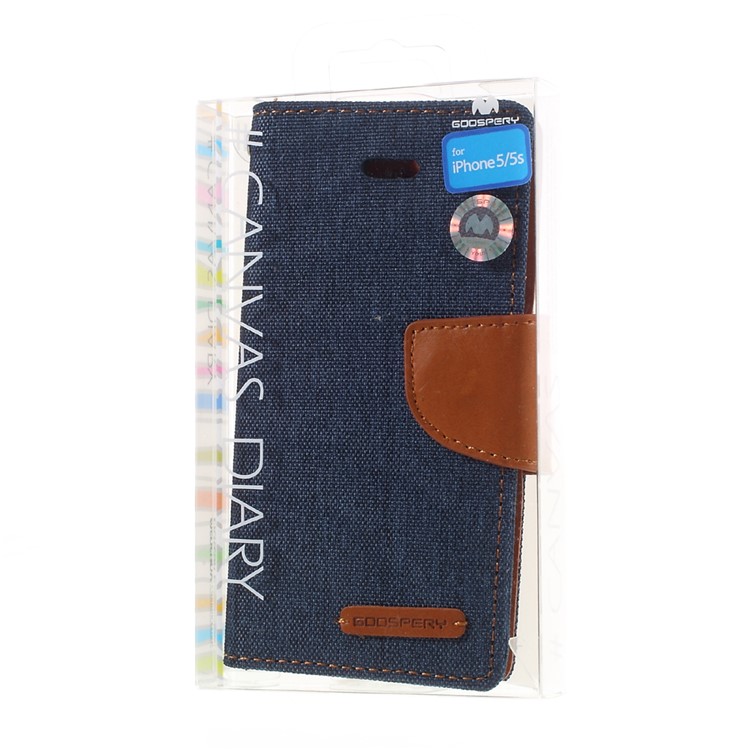 MERCURY GOOSPERY for iPhone SE 5s 5 Canvas Dairy Leather Wallet Cover - Dark Blue-11