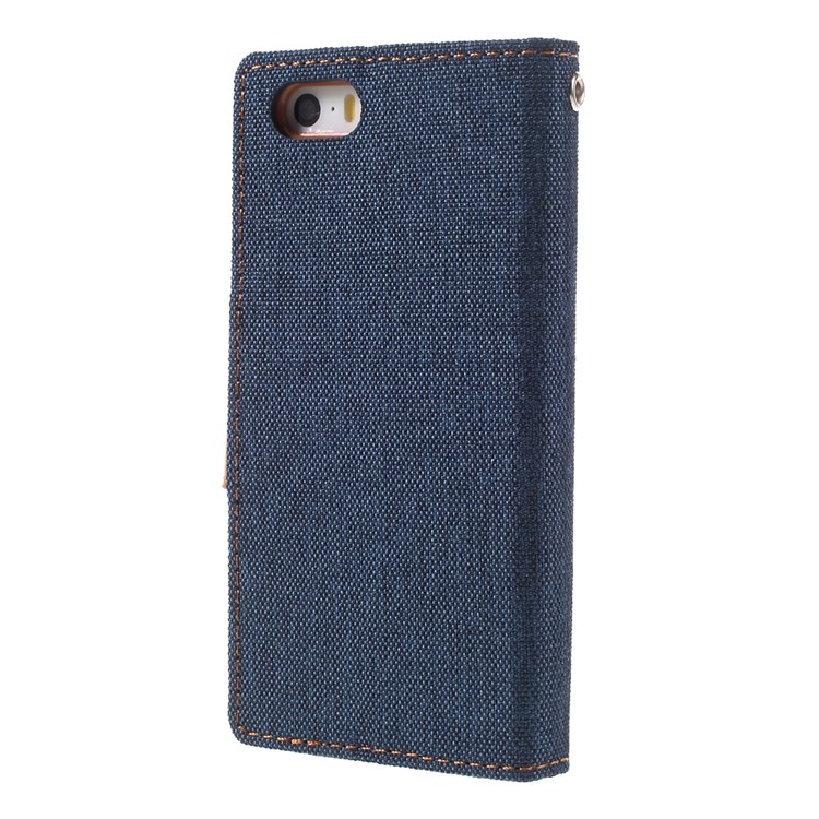 MERCURY GOOSPERY for iPhone SE 5s 5 Canvas Dairy Leather Wallet Cover - Dark Blue-2