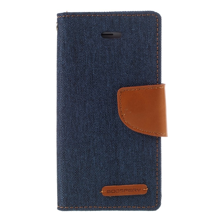 MERCURY GOOSPERY for iPhone SE 5s 5 Canvas Dairy Leather Wallet Cover - Dark Blue-3