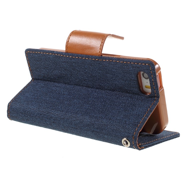 MERCURY GOOSPERY for iPhone SE 5s 5 Canvas Dairy Leather Wallet Cover - Dark Blue-5