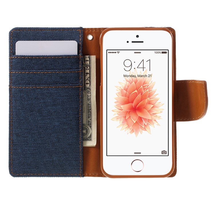 MERCURY GOOSPERY for iPhone SE 5s 5 Canvas Dairy Leather Wallet Cover - Dark Blue-6