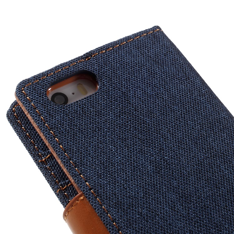 MERCURY GOOSPERY for iPhone SE 5s 5 Canvas Dairy Leather Wallet Cover - Dark Blue-9